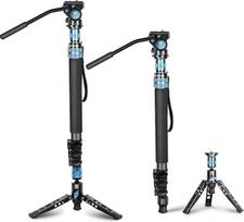 SIRUI P-424FS anglies pluošto fotoaparato monopodo rinkinys, 66" aukštos kokybės profesionalus vaizdo monopodas su VA-5 skysčio vaizdo galvute, trikojo pagrindu, DSLR fotoaparatui skirtais fiksatoriais