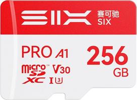 SIX M100 256GB "Micro SD" atminties kortelė - skaitymo greitis iki 100MB/s - A1, U3, V30, 4K UHD palaikoma "MicroSDXC" atminties kortelė 256GB su adapteriu, skirta išmaniesiems telefonams, planšetiniams kompiuteriams, prietaisų kameroms, veiksmo kamerom