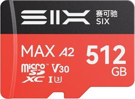 SIX M200 512GB Micro-SD kortelė - iki 190MB/s 4K-UHD-Daueraufnahmen-A2,U3,V30 microSDXC-Speicherkarte 512GB su adapteriu, skirta veiksmo kameroms, fotoaparatams, filmavimo kameroms, prietaisų kameroms, išmaniesiems telefonams