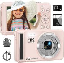 Skaitmeninė kamera 4K 64 MP su automatiniu vaizdo įrašu | Tragbare Kompaktkamera mit Mikro-SD-Karte, 1200mAh Batterie und USB-Kabel | Ideal für Teenager und Anfänger