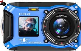 Skaitmeninė kamera, Yixinxin 4K 64MP 33FT UHD Unterwasserkamera zum Schnorcheln mit 32GB Karte Dual-Screen Kompakte wasserdichte staubdichte schwimmfähige Kamera Autofokus Digitalkamera 1500mAh