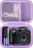 Skaitmeninio fotoaparato "Kodak PIXPRO AZ405 / AZ528 / AZ425 / AZ255 / AZ401" fotoaparato korpusas, "Vlogging" fotoaparato laikiklis, kelioninis krepšys su tinklelio kišene akumuliatoriui, USB kabeliui, violetinės spalvos