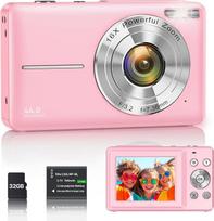 Skaitmeninis fotoaparatas 1080P 44MP Vlogging fotoaparatas vaikams paaugliams FHD kompaktiškas fotoaparatas Foto kamera su 2,4 colių ekranu 16X priartinimas, Anti-Shake Mini fotoaparatas pradedantiesiems Studentai Berniukai Mergaitės Rožinė
