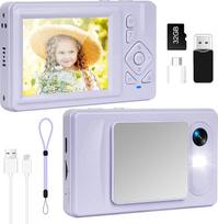 Skaitmeninis fotoaparatas 4K - 48 MP UHD kompaktiškas skaitmeninis fotoaparatas su 2,8 colių LCD ekranu ir 18 kartų skaitmeniniu priartinimu, apsaugančiu nuo drebėjimo, fotografavimo ir tinklaraščio kamera su 32GB SD kortele vaikams, studentams, pradedan