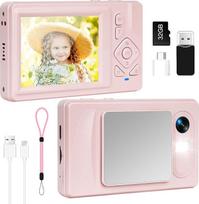 Skaitmeninis fotoaparatas 4K - 48 MP UHD kompaktiškas skaitmeninis fotoaparatas su 2,8 colių LCD ekranu ir 18 kartų skaitmeniniu priartinimu, apsaugančiu nuo drebėjimo, fotografavimo ir tinklaraščio kamera su 32GB SD kortele vaikams, studentams, pradedan