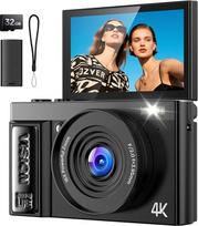 Skaitmeninis fotoaparatas 4K 64MP fotoaparatas Fotoaparatas: Skaitmeninis fotoaparatas Vlog - skaitmeninis fotoaparatas su automatiniu fokusavimu - senovinis fotoaparatas vaikams - dovanos paaugliams berniukams mergaitėms 10-18 metų - 180° atlenkiamas ekr