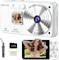 Skaitmeninis fotoaparatas 4K 64MP, "Wevoor" skaitmeninis 64GB fotoaparatas su automatiniu fokusavimu, 18x skaitmeniniu priartinimu, 2,8 colio ekranu, 2000 mAh kompaktiniu fotoaparatu, skaitmeninis fotoaparatas pradedantiesiems, vaikams, paaugliams - balta