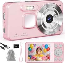 Skaitmeninis fotoaparatas 4K fotokamera - 64 MP fotoaparatas Nešiojamasis kompaktiškas fotoaparatas su 2,8 colių LCD ekranu Skaitmeninis fotoaparatas 18X skaitmeninis priartinimas 32GB SD kortelė 1 dirželis vaikams pradedantiesiems (rožinis)