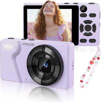 Skaitmeninis fotoaparatas 64 MP 4K fotokamera su dvigubu objektyvu, cinko lydinio korpusu, 2000 mAh akumuliatoriumi, 2,8 colio LCD ekranu ir 18 kartų skaitmeniniu priartinimu su automatiniu fokusavimu Kompaktiškas fotoaparatas paaugliams, pradedantiesiems