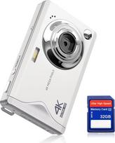 Skaitmeninis fotoaparatas CCN, 48 MP 1080P FHD foto kamera su 3,0 colių ekranu, 16x skaitmeninis priartinimas, nešiojamas kompaktiškas fotoaparatas su 32GB TF kortele, USB laidas, skirtas paaugliams, suaugusiesiems, pradedantiesiems, baltas