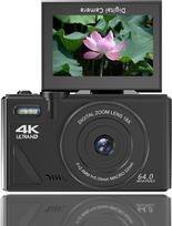 Skaitmeninis fotoaparatas, automatinio fokusavimo UHD 4K vaizdo kamera su 3 colių sulankstomu ekranu, 64 MP, 18x skaitmeninis priartinimas, vaizdo kamera su apsauga nuo drebėjimo, kompaktiškas kelionių fotoaparatas vaikams, paaugliams, (juodas)