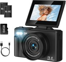 Skaitmeninis fotoaparatas, LAMA 4K 64MP automatinio fokusavimo vaizdo kamera su 64G SD kortele, kompaktiškas fotoaparatas su 3,0 colių 180° atlenkiamu ekranu, 18x skaitmeninis priartinimas, skirtas vaikams, paaugliams, pradedantiesiems, suaugusiesiems, ju