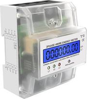 Skaitmeninis LCD elektros energijos skaitiklis, elektros energijos skaitiklis, 3 fazių 4 laidų, kalibruotas trifazis skaitiklis 230/400 V, trifazis skaitiklis, DIN bėgelis