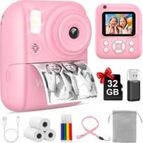Sofortbildkamera Kinder, 2.5K Kinderkamera Sofortbildkamera mit 32GB Karte & DruckerPapier, Kamera Kinder, Kinderspielzeug Vorne und Hinten Kamera Geschenke für Jungen/Mädchen 3-12 Jahren (Rosa)