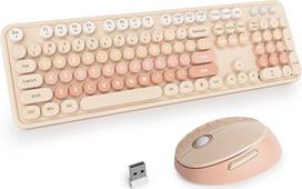 SOLIDEE belaidės klaviatūros ir pelės derinys, rašomosios mašinėlės klaviatūra su skaitmenine klaviatūra, 2,4 GHz apvali klaviatūra, 104 ergonomiški klavišai (amerikietiška QWERTY) (oranžinis gradientas)