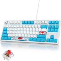 SOLIDEE nešiojamoji 80 % mechaninė žaidimų klaviatūra, 87 klavišai, kompaktiškas RGB LED apšvietimas, laidinė klaviatūra su USB kabeliu, su linijiniu raudonu jungikliu, skirta "Windows" kompiuteriams "Mac" (87 klavišai)