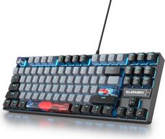 SOLIDEE nešiojamoji 80 % mechaninė žaidimų klaviatūra, 87 klavišai, kompaktiškas RGB LED apšvietimas, laidinė klaviatūra su USB kabeliu, su linijiniu raudonu jungikliu, skirta Windows PC Mac (87 Dagger)