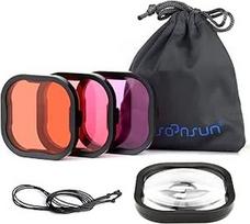 SOONSUN 4 pakuotės nardymo filtrų "GoPro Hero 11 10 9 8 Black" oficialus vandeniui atsparus dėklas - raudonas, ryškiai raudonas, 5x artimo plano makro filtrai - spalvų korekcija povandeninėms nuotraukoms, vaizdo įrašams fotografuoti