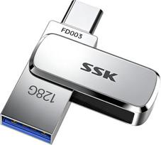 SSK 128GB USB C atmintinė iki 240MB/s, dviguba atmintinė USB 3.2 Typ-C ir USB-A Handy Speicherstick, Jump Flash Drive für iPhone 15/16Pro/Win/Android mit Wasser, Staub und Fallschutz