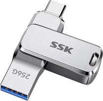SSK 256GB USB atmintinė iki 220MB/s, dviguba atmintinė USB3.2 Gen 1 Typ-A ir USB-C Handy Speicherstick, Jump Flash Drive für iPhone 15/16/17Pro/Android mit Wasser, Staub und Fallschutz