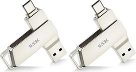 SSK USB C diskas 256GB atminties iki 200MB/s dvigubas C tipo diskas + USB 3.2 Jump Flash diskas Atminties kortelė, suderinama su "Thunderbolt 3", skirta "Android" telefonui, "MacBook/Pro/Air" ir kitiems įrenginiams (2 vnt.)