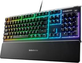 SteelSeries Apex 3 RGB žaidimų klaviatūra 10 zonų RGB apšvietimas IP32 vandens nepraleidžianti "Premium" magnetinė riešo atrama 64812 Šnabždesys ir tyla