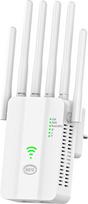 Stiprus WLAN stiprintuvas su 6 antenomis, 300Mbit/s WiFi signalo stiprintuvas, 2 LAN prievadai, 3 režimai (kartotuvas/maršrutizatorius/AP), iki 300 m² aprėptis namams ir biurui, paprastas nustatymas, baltos spalvos