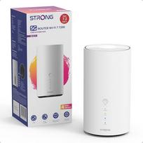 STRONG 5G WLAN maršrutizatorius su SIM kortele, "Wi-Fi 7 BE7200" su "Qualcomm Dragonwing" 5G modemu, iki 7,2Gb/s nemokamas "WiFi", 2,5Gb/s WAN/LAN prievadas ir RJ11, balta telefono jungtis, NFC vieno prisilietimo funkcija, "WAN Failover