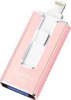SUDEHO MFi sertifikuotas USB atmintukas "iPhone", 256GB 4 in 1 išorinis USB atmintukas USB 3.0 atmintukas, kuriame galima saugoti daugiau nuotraukų ir vaizdo įrašų, USB C atmintukas "iPad" / "iOS" / "Android" / "Mac/PC", rožinės spalvos