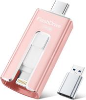 SUDEHO USB atmintinė 256GB iPhone, MFi-Zertifizierter USB-C & Lightning Speicherstick, 3-in-1 Memory Stick für iPhone/iPad/Android/PC, USB 3.0 Fotostick Schnelle Foto & Videoübertragung, Rosa