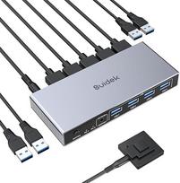 SUIDEK "Displayport KVM" jungiklis 1 monitoriui ir 2 kompiuteriams, 8K @ 60Hz DP KVM jungiklis, 2 įėjimai ir 1 išėjimas, USB 3.0 KVM perjungiklis su 4 USB prievadais, įskaitant stalinį valdiklį, 2 USB kabelius ir maitinimo šaltinį