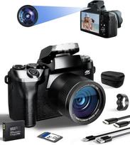 SWE skaitmeninis fotoaparatas 4K 64MP asmenukių skaitmeninis fotoaparatas su "WiFi" 4,0 colių jutiklinis ekranas, automatinis fokusavimas 16X Kompaktiškas fotoaparatas pradedantiesiems su 64G kortele 3000 mAh baterija Fotoaparato krepšys - Dvigubas objekt