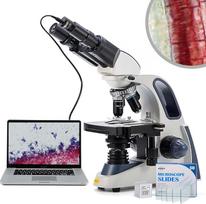 SWIFT SW380B Binokulinis laboratorinis mikroskopas 40X-2500X didinimu, virimo puodo galvutė, mechaninis objektų stalelis, 5,0 MP kamera, su "Windows/Mac" suderinama programinė įranga ir 100 skaidrių