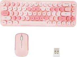 Tastaturmaus Combo, 2,4 GHz Drahtlose Tastatur, Retro 68 -Tasten mit Runden Tastatur 3 DPI für PC Laptop Mac OS X Einstellbar (Pinkes Thema)
