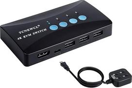 TCNEWCL KVM jungiklis HDMI 4 prievadų, 4K USB HDMI jungiklis 4 kompiuteriams, 1 HD monitoriui ir 3 USB įrenginiams, klaviatūros pelės spausdintuvo palaikymas, su nuotolinio valdymo pultu ir "2-in-1" kabeliu