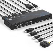 TCNEWCL "DisplayPort" KVM jungiklis 4 prievadams, 4K @ 60Hz DP ir USB KVM jungiklis 4 kompiuteriams, skirtas dalytis 1 monitoriaus klaviatūra ir pele, USB 2.0 "Displayport" jungiklis nešiojamajam kompiuteriui, kompiuteriui, "Xbox" HDTV su 4 DP ir USB kabe
