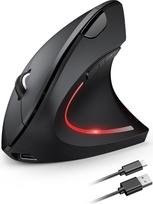 TECKNET Ergonomiška belaidė įkraunama pelė su optiniu sekimu 4800 DPI Reguliuojama tyli pelė 2.4G 6 mygtukai su šviesos diodais, skirta nešiojamiesiems kompiuteriams "Mac PC Windows", juoda