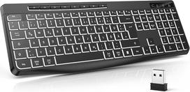 TECURS belaidė žaidimų kompiuterio klaviatūra QWERTZ balta apšviesta ergonominė vandeniui atspari 2,4 GHz LED klaviatūra "Windows/Mac/PS4/Xbox" su daugialypės terpės klavišais, juoda