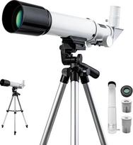 Teleskopas vaikams 50 mm diafragma 360 mm AZ astronominis nešiojamasis teleskopas suaugusiesiems pradedantiesiems su patobulintu trikoju baltos spalvos