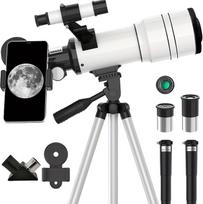 Teleskopas vaikams, suaugusiesiems ir pradedantiesiems, 70 mm diafragmos (atidarymo) astronominis teleskopas su 15X-150X didinimu, trikoju (41-117 cm reguliuojamo aukščio) ir išmaniojo telefono adapteriu, įskaitant priedus