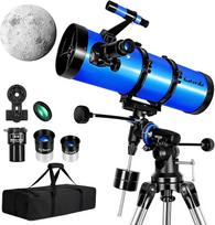 Teleskopas, 150EQ Newtono reflektorinis teleskopas suaugusiesiems, profesionalus teleskopas suaugusiųjų astronomijai, su 2 x Barlow objektyvu, išmaniojo telefono adapteriu ir mėnulio filtru