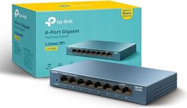 TP-Link LS108G 8 prievadų darbalaukio / sieninis Gigabit Ethernet komutatorius / šakotuvas, tinklo skirstytuvas, "Plug and Play", plieninis korpusas, žalias