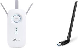 TP-Link RE550 WLAN stiprintuvas AC1900 ir "Archer T3U Plus AC1300" didelio stiprumo USB WLAN adapteris su antenomis