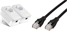 TP-Link TL-PA4010P KIT Powerline Passthrough adapteris (600Mbps Powerline lizdas, 1 x 10/100Mbps Ethernet prievadas) Baltas ir "Amazon Basics" Ethernet tinklo kabelis, RJ45, Cat6, 0,9 m, 1 000Mbps