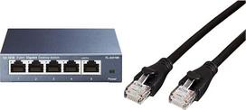TP-Link TL-SG105 5 prievadų gigabitinio tinklo komutatorius (iki 2000Mbps, 10/100/1000Mbp, ekranuoti RJ-45 prievadai, mėlynos spalvos, metalinis ir "Amazon Basics" Ethernet tinklo kabelis, RJ45, Cat6, 0,9 m, 1000Mbit/s