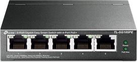 TP-Link TL-SG105PE 5 prievadų gigabitinio valdomo LAN PoE komutatorius su 4 PoE+ prievadais (65 W, IEEE-802.3af/at, paprastas konfigūravimas, IGMP, QoS, VLAN, be ventiliatoriaus, tvirtas metalinis korpusas), juodas