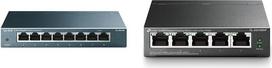 TP-Link TL-SG108 LAN komutatorius su 8 prievadų tinklo komutatoriumi ir TL-SG1005P 5 prievadų Gigabit LAN PoE komutatoriumi