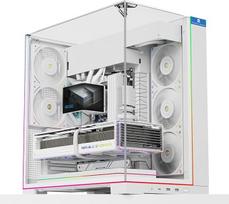 TR A70 ARGB White ATX žaidimų korpusas, trijų pusių panoraminis stiklas be stulpelių, 8 ventiliatorių lizdai, 4 krypčių oro cirkuliacija, vertikali apsauga nuo kritimo be įrankių ir panoraminė ARGB šviesų juosta