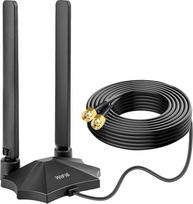 Trijuostė "WiFi 6E" antena RP-SMA "WiFi" antena su magnetiniu pagrindu ir 2 m ilgintuvu, skirta kompiuteriui, "Bluetooth" pagrindinei plokštei, "WiFi 6" maršrutizatoriui, "WiFi" kamerai, PCI kortelei