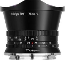 TT Artisan 7,5 mm F2.0 APS-C "Fisheye" objektyvo jungtis MFT laikiklis Juodas itin plataus kampo objektyvas su 180 laipsnių apžvalgos kampu